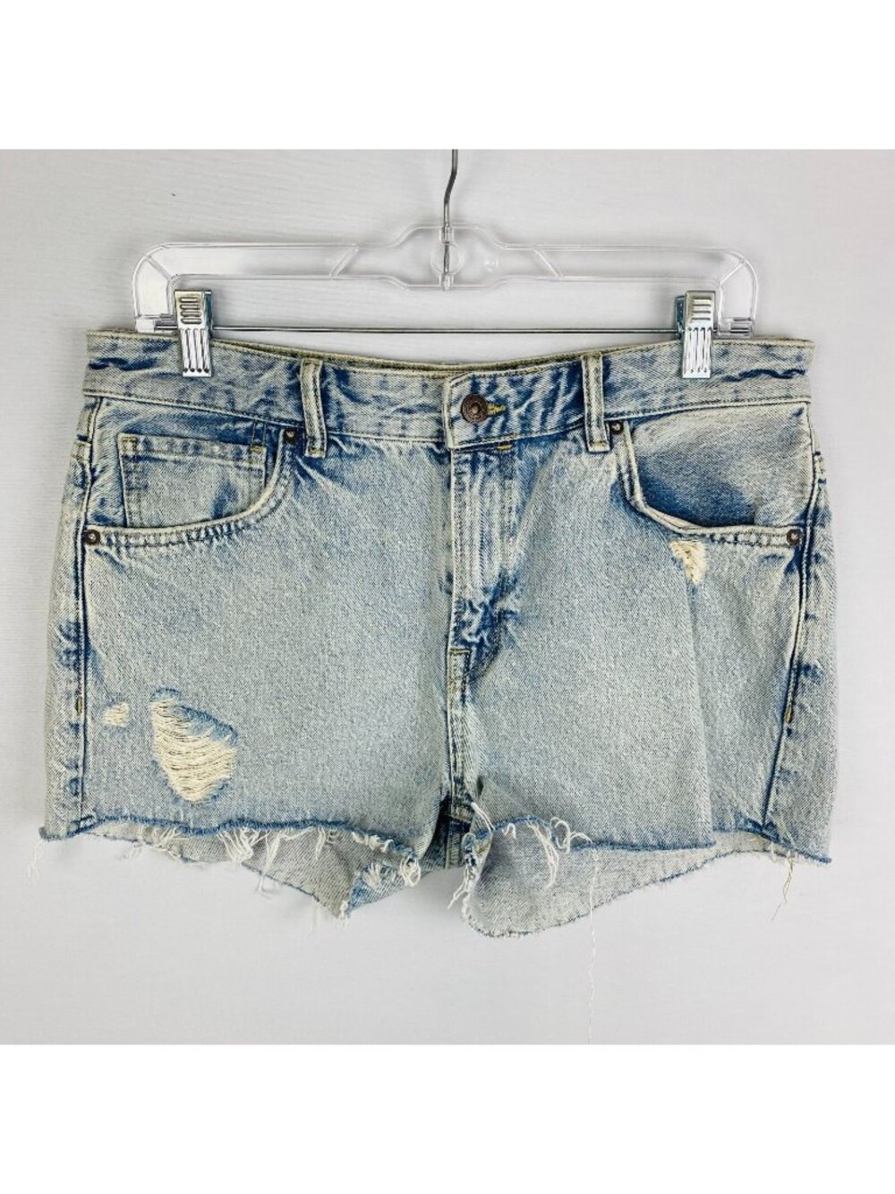 All Saints Jean Shorts Womens Light Wash Cleo Boyfriend Fringed Bohemian 29